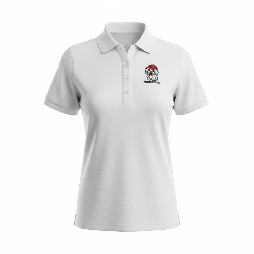 Underdog Women's Golf Polo - logo, White, UPF 40+, Moisture-Wicking